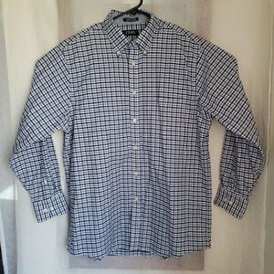Chaps Mens Shirt Size L 16.5 Long Sleeve Button Up Blue Plaid Regular Fit Oxford